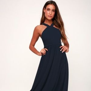Lulu's Navy Blue Air of Romance Bridesmaid Dress